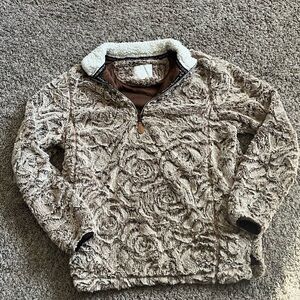 Women’s Simply Southern Brown Sherpa Pullover Quarter Zip Size Small